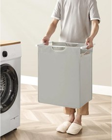 Kôš na bielizeň 65 l, kôš na prádlo s policou a kovovým rámom, biely