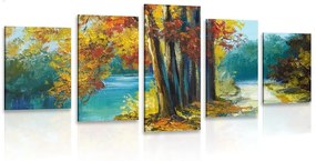 5-dielny obraz maľované stromy vo farbách jesene - 200x100