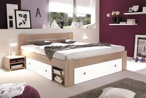 Posteľ s nočnými stolíkmi Stefan 140x200 cm, dub sonoma/biela