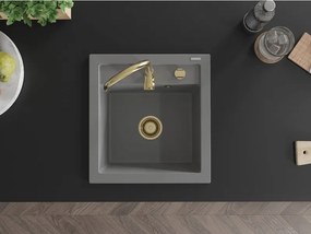 Mexen Vito, granitový drez 520x490x210 mm, 1-komorový, šedá so zlatým sifónom, 6503521000-71-G