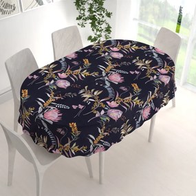Biante Bavlnený oválny obrus Sandra SA-427 Dúhové kvety na tmavo modrom 50x100 cm