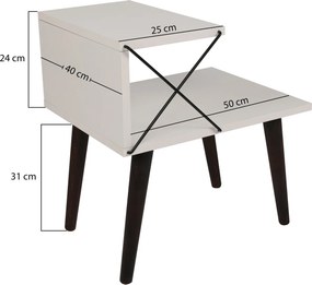 Nočný stolík KIVARO s kovovým detailom, biely
