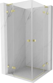 Mexen Lunar, L Duo výklopný sprchový kút 105 x 105 cm, 8mm číre sklo, zlatý matný profil, 834L-105L-105P-55-00