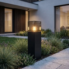 Stojaca vonkajšia lampa čierna s dymovým tienidlom 30 cm - Dánsko