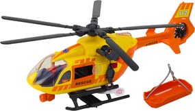 LEAN Toys Záchranný vrtuľník s hákom a nosidlami, svetlá a zvuky, oranžový 1:12