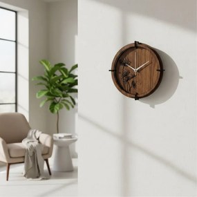 Drevené hodiny Wenge s čiernym kvetinovým motívom | SENTOP HDF0586-ORECH-WENGE