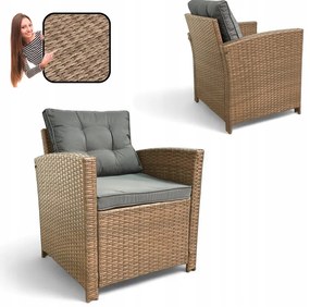Set dvoch záhradných kresiel z technoratanu SFS020-SC - prírodné hnedé + sivé vankúše