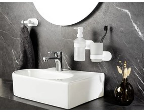 Biely samodržiaci sklenený téglik na zubné kefky Orea – Wenko