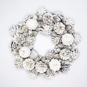 DECOLED Veniec z bielych borovicových šišiek, priemer 30 cm