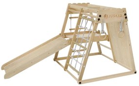 Detské vnútorné drevené ihrisko so šmykľavkou, lezeckou sten