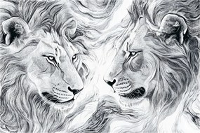 Obraz - Kreslené levie hlavy (90x60 cm)