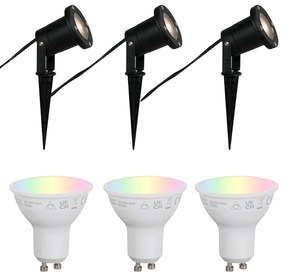Set van 3 smart tuinspots zwart incl. snoer en stekker 200cm IP65 - Basic