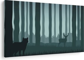 Obraz - Jeleň s vlkom v skalách (90x60 cm)