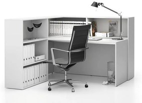 Rohová kancelárska zostava SEGMENT, ľavá, biela/biela