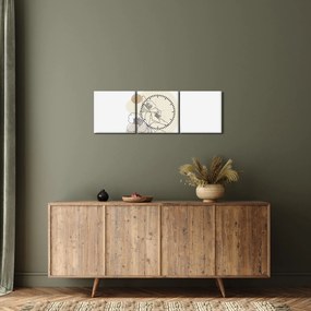 Obraz - Béžové kvety s motýľom N⁰4 (s hodinami) (90x30 cm)