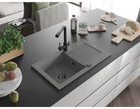 Mexen Pablo, granitový drez 752x436x161 mm, 1-komorový a šedá batéria Duero, šedá, 6510-71-671600-70-B