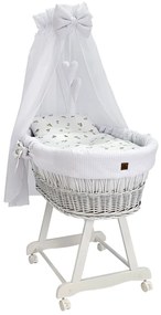 PRÚTENÁ POSTIEĽKA PRE BÁBÄTKO S BALDACHÝNOM BIELA + BIELE OBLIEČKY