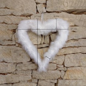 DECOLED Srdce z peria, 37 cm, biele