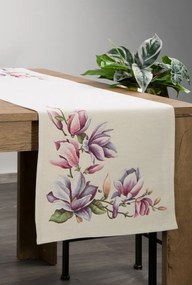 Béžový gobelínový obrus s jemným tkaným vzorom magnólie Šírka: 45 cm | Dĺžka: 140 cm