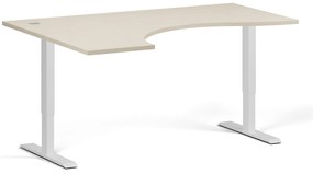 Ergonomický výškovo nastaviteľný stôl, 160x120 cm, 2 motory, L/P, biela podnož, breza