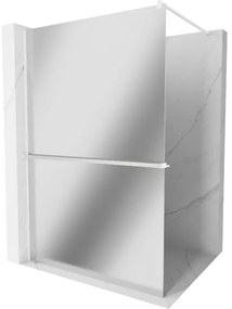 Mexen Kioto+, sprchová zástena Walk-In s poličkou a vešiakom 90 x 200 cm, 8mm sklo vzor zrkadlo, biely profil, 800-090-121-20-50
