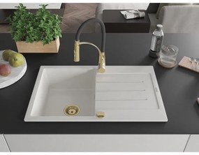 Mexen Bruno, 1-komorový granitový drez 795x495x200 mm a drezová batéria Aster, biela, 6513-20-73450-57-G