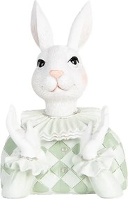 Dekorácia busta biely králik v zelenom obleku - 11*10*16 cm
