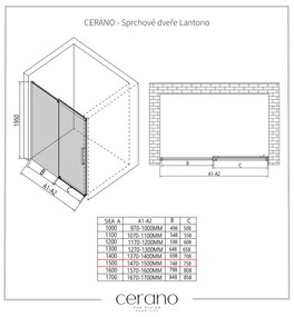 CERANO - Sprchové posuvné dvere Lantono L/P - 8 mm - čierna matná, grafitové sklo - 150x195 cm, CER-CER-8050BD7240