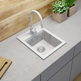 Sink Quality Ferrum New 4050, 1-komorový granitový drez 400x500x185 mm + zlatý sifón, biela, SKQ-FER.4050.WH.XG