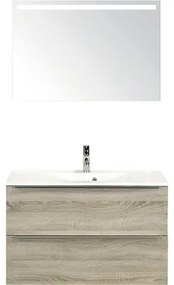 Kúpeľňový nábytkový set Pulse 90 cm s umývadlom a zrkadlom s LED osvetlením dub sivý