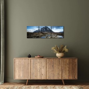 Obraz hory a rieky (s hodinami) (90x30 cm)