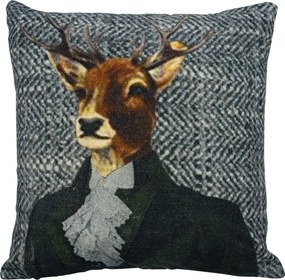 Šedý zamatový vankúš s jeleňom Fleury Deer - 50*50*15cm