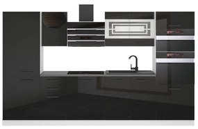 Kuchynská linka Belini Premium Full Version 300 cm čierny lesk s pracovnou doskou MILA
