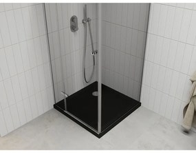 Mexen Roma, sprchový kút s krídlovými dverami 90 (dvere) x 90 (stena) cm, 6mm číre sklo, chrómový profil + slim sprchová vanička čierna + chrómový sifón, 854-090-090-01-00-4070