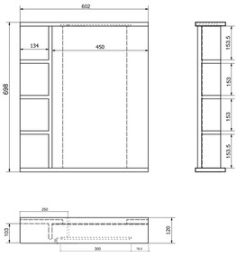 Aqualine Aqualine, KORIN STRIP zrkadlo s LED osvetlením a poličkami 60x70x12cm, KO370S