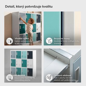 Kovová skrinka do školy a škôlky sivo-modro-tmavomodrá, 1090x1200x450 mm: OLA