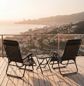 Set 2 polohovateľných záhradných lehátok so stolíkom - čierny