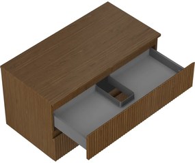 Mexen Rivel, kúpeľňová skrinka 90 cm s hornou časťou, 2 zásuvky, drážkovaná, orech, 91A20-09047-2-BFFC86