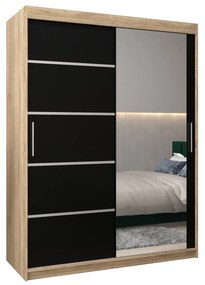 Šatníková skriňa 150 cm so zrkadlom Verika 2 150 (dub sonoma + čierna). Akcia -21%. Vlastná spoľahlivá doprava až k Vám domov. 1064207
