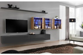 Obývacia stena Switch XVII Sklo +LED Grafit/Wotan