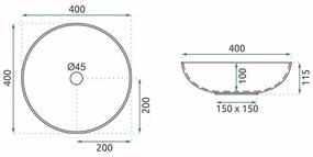 REA-U0267 - Umývadlo na dosku ARTE, priemer 40 cm, keramika s ornamentálnym vzorom