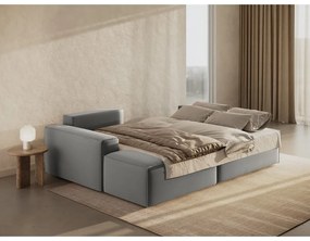 Svetlosivá zamatová rozkladacia/s úložným priestorom rohová pohovka (ľavý roh/s leňoškou) Jodie – Micadoni