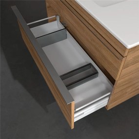 VILLEROY &amp; BOCH Venticello závesná skrinka pod asymetrické umývadlo (ľavé), 2 zásuvky, 953 x 502 x 590 mm, Oak Kansas, A92701RH