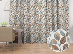 Biante Dekoračný záves Porto PRT-009 Modro-hnedé listy na režnom - šírka 130 cm 130x250 cm