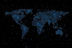 Samolepiaca tapeta mapa sveta s nočnou oblohou