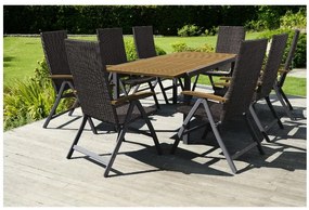 Livarno home Hliníkový rozkladací záhradný stôl Valencia, hnedý + Skladacie kreslo Valencia, hnedé, 8 kusov  (800008280)