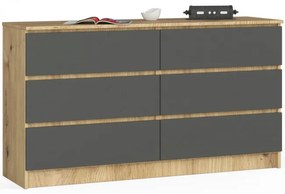 Komoda K140 6SZ CLP dub artisan / sivá