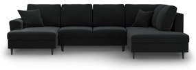 Čierna zamatová rozkladacia/s úložným priestorom rohová pohovka (pravý roh/do "U") Kyoto – Cosmopolitan Design