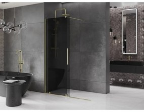 Mexen Velar, sprchová zástena s posuvnými dverami Walk-in 140 x 200 cm, 8mm šedé sklo, zlatá lesklá, 871-140-000-43-50