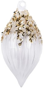 Transparentná sklenená ozdoba špicatá banka so zlatým zdobením - Ø 7*14 cm